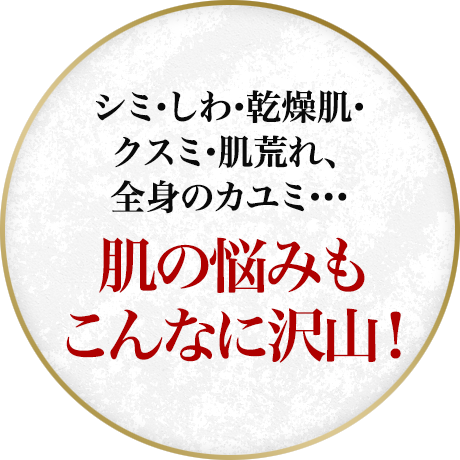 シミ・しわ・乾燥肌・クスミ・肌荒れ、全身のカユミ…肌の悩みもこんなに沢山！