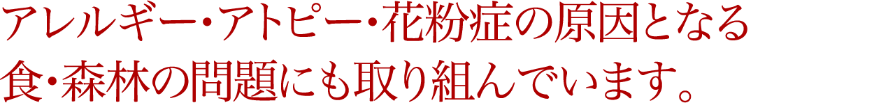 アレルギー・アトピー・花粉症の原因となる食・森林の問題にも取り組んでいます。